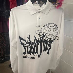 White Long Sleeve Polo with Graphic Print